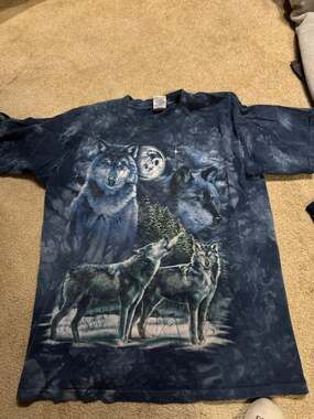 Vintage Back to Earth Wolf Pack Full Moon Tie Dye T-Shirt Size Large